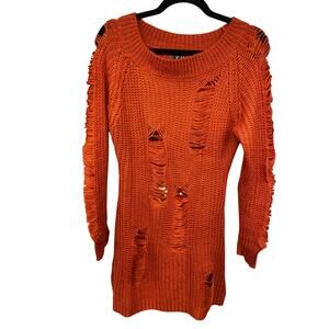 Pol Rust Orange Distressed Soft Emo Women's Sweater Tunic Small